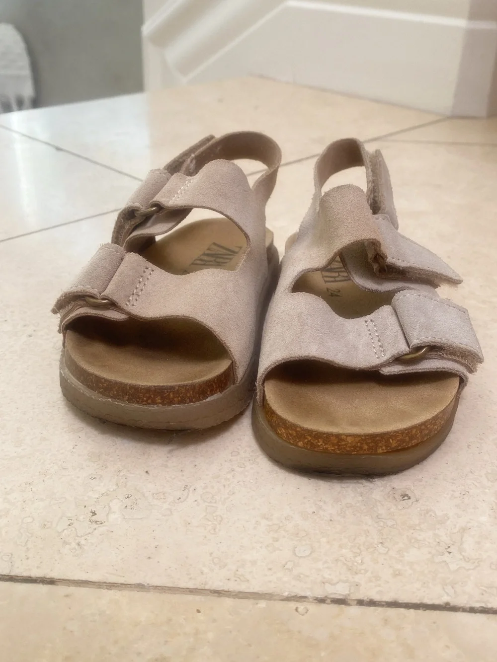 Zara Kids Taupe Suede Double-Strap Sandals